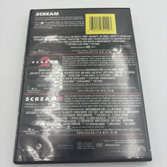 Scream / Scream 2 / Scream 3 - Triple Feature (DVD, 2011, 3-Disc Set) Collection - Picture 5 of 5
